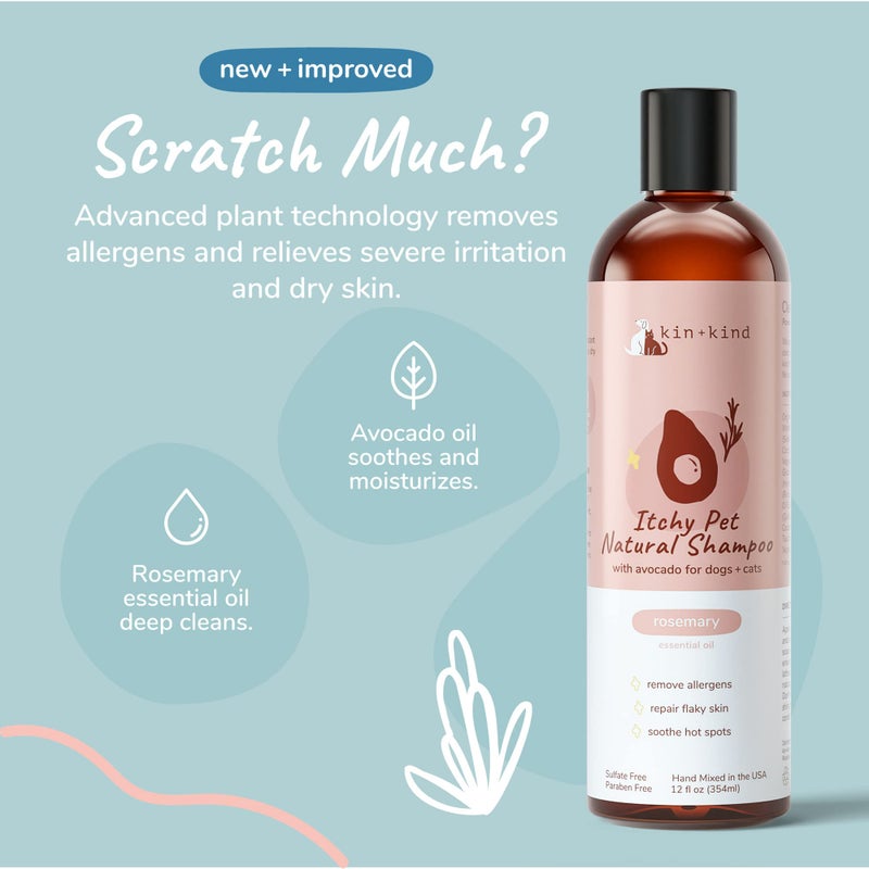 kin+kind Organic Dog Shampoo Itchy Skin Relief â€“ Natural Dog Shampoo for Dry, Sensitive Skin â€“ Moisturizing Formula with Coconut Oil, Olive Oil & Avocado Oil â€“ Grooming Supplies â€“ Made in USA 12 fl oz - Image 3